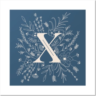 Botanical Letter X (Lake Blue) Posters and Art